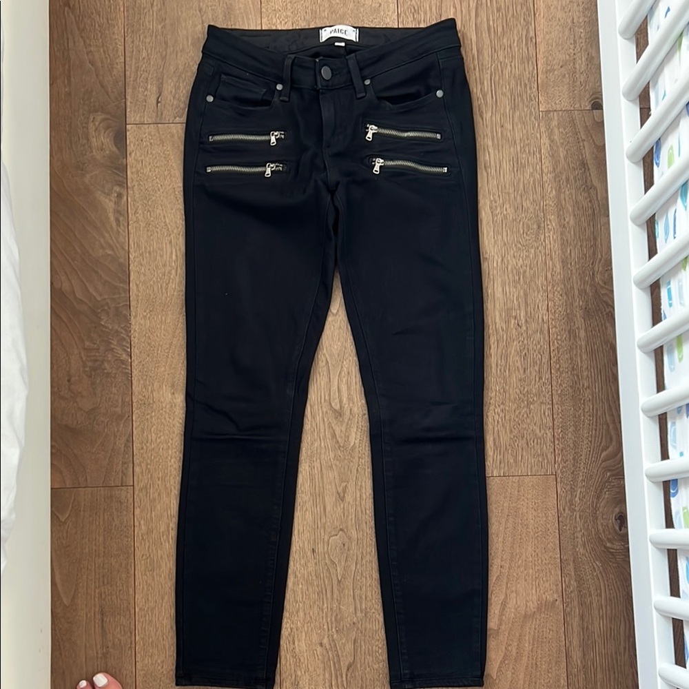 PAIGE Black Skinny Jeans with Zipper Details